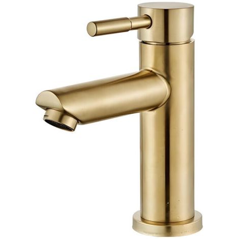 Robinet Salle de Bain, Mitigeur Lavabo Monocommande en Acier Inoxydable 304, Robinet Lavabo Salle de Bain eau Chaude et Froide, Mono-percé, Or Brossé Laiton (1/4)