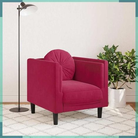 372626 Fauteuil avec coussin rouge bordeaux velours (1/5)