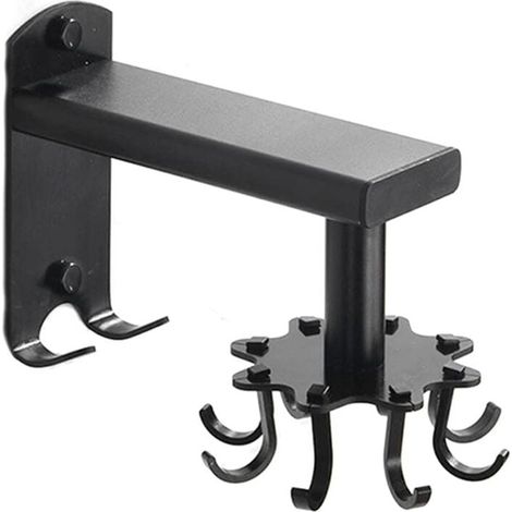 Gancho de cocina giratorio de pared, soporte para utensilios de cocina giratorio de 360°, estante de pared para utensilios de cocina con 8 ganchos para baño y cocina (negro) (1/5)