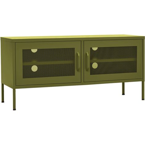 Meuble TV Vert olive 105x35x50 Acier (1/5)