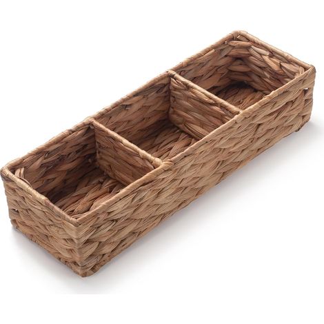 Panier de Rangement avec 3 Compartiments Rectangulaires Jacinthe d’Eau Corbeille Osier Salle de Bain Organiseur de Stockage Rembourrage 37cm x 12cm x 8cm (1/4)