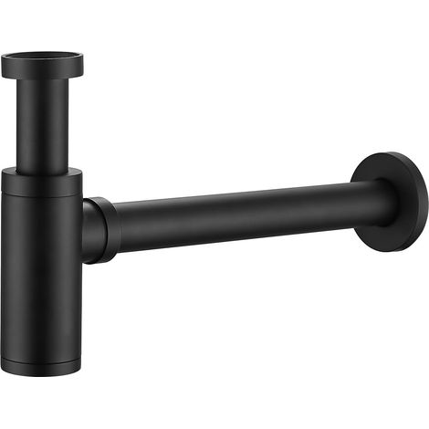 Siphon de lavabo avec ouverture de nettoyage - Tuyau d'évacuation universel 1 1/4" - Siphon anti-odeurs - Acier inoxydable - Noir (1/5)