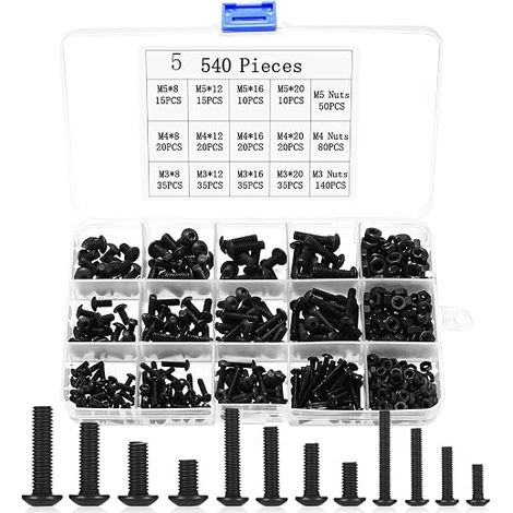 vis M3 M4 M5 à tête ronde à six pans creux vis pour machine Noir vis et écrous pour meubles de voiture vélo (1/5)