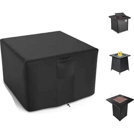 Housse carrée pour brasero (82 x 82 x 61 cm) - Imperméable - Tissu Oxford 420D épais - Noir (1/5)