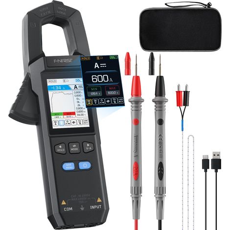 Pince Multimètre Numérique 9999 Comptes VRAI RMS, Ampèremètre Rechargeable 600A avec Enregistrement de Courbe, Mesure NCV, Tension et Courant CA/CC, Continuité, Capacité, Diode, Résistance et Températ (1/5)