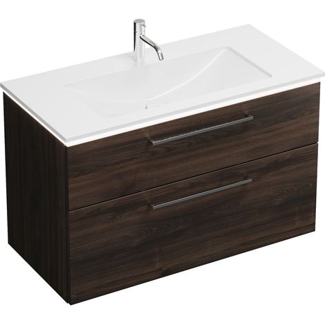 Vasque en fonte minérale Burg Eqio + meuble sous-vasque, décor Marone, Truffe/Blanc alpin GRP95