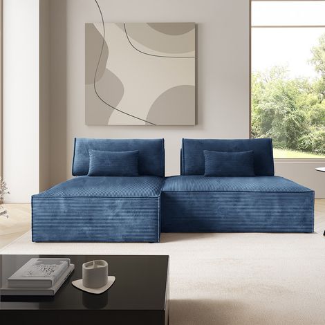 Canapé d'angle réversible modulable et convertible Georgia Bleu foncé (1/5)