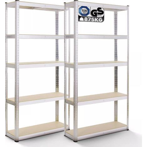 AREBOS 2er set Schwerlastregal 180 x 90 x 40 cm 875 kg Kellerregal Steckregal verzinkt