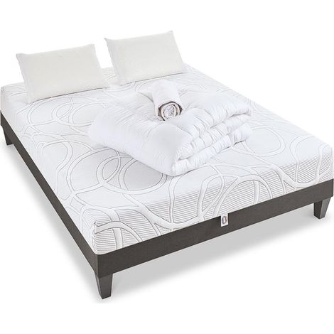OLYMPE LITERIE Pack Prêt à dormir EUPRAXIE 160x200 cm Matelas Mémoire de forme + Sommier + Accessoires (1/5)