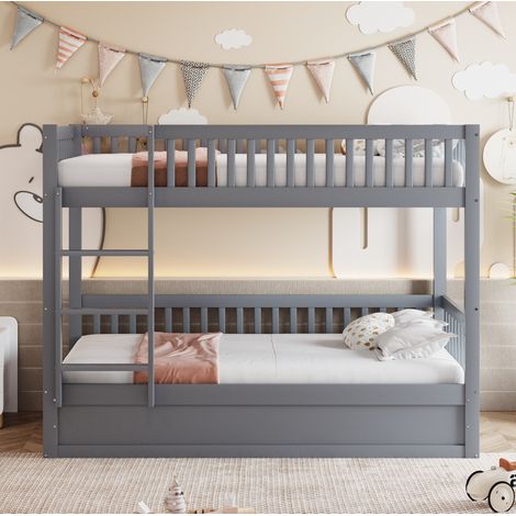 Cama litera con almacenamiento hidráulico madera gris OKMYHOME (1/5)
