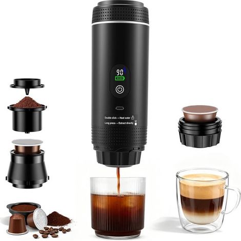 Cafetera nueva 2026，Mini cafetera 3 en 1，Compatible con cápsulas y café molido，80 ml，Extracción en frío y en caliente，Negra (1/5)