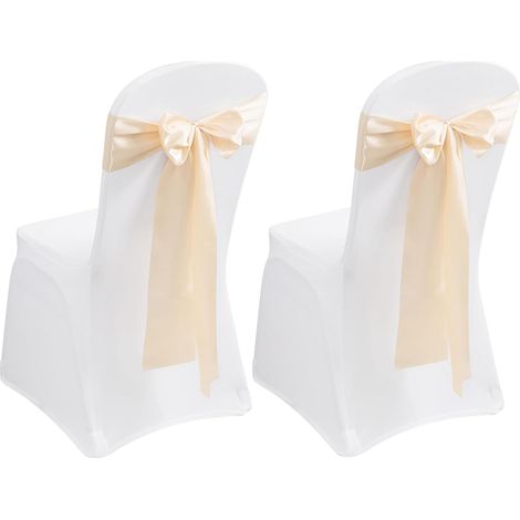 Lot de 2 housses de chaise blanches pour mariage, extensibles, avec 2 nœuds, pour fête, mariage, fête, salon, salle à manger (1/5)