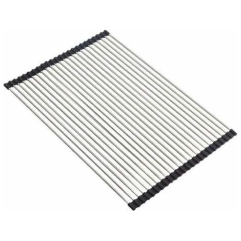 Séchoir À Vaisselle Roll-Up, 100% sans BPA Pliable évier égouttoirs idéal pour Les Fruits, légumes, Assiette, Silicone recouvert d'acier Inoxydable 47x38cm, Noir