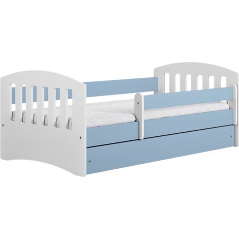 Lit enfant avec barrière de sécurité amovible bleu Klaky-Matelas mousse-Couchage 80x180 cm (1/5)
