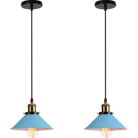 Suspension Luminaire Industrielle 22CM 2pcs Rétro Plafonnier Lustre Suspension pour Couloir Salon Restaurant E27 40W Bleu (1/5)