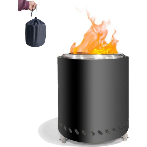 Rauchfreier Kamin, 14 cm Mini-Außenofen aus Edelstahl mit Aufbewahrungstasche, Tischfeuerstelle mit geringem Verbrennungsvolumen, schwarz. (1/5)