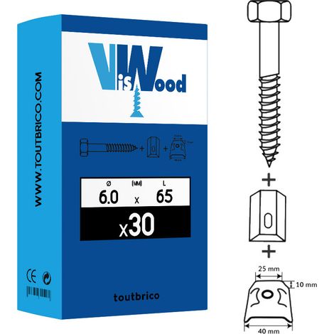 30 fixations toiture plastique 6x65 mm galvanisé Viswood