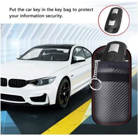 Signal Blocage Faraday Pochette Sac,Lot de 2 Mini Etui Anti RFID Clé Voiture Portable,Étui de Protection Anti en Fibre de Carbone, (1/4)