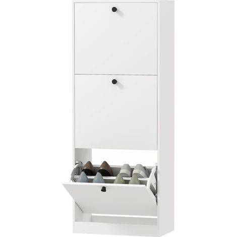 Meuble à chaussures étroit à 3 abattants, séparateurs réglables et rangement 12 paires, design moderne blanc pour entrée gain de place, 47 x 26 x 120 cm - CHICFURN (1/5)