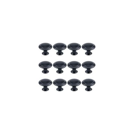 Lot de 12 boutons ronds de 2,5 cm de diamètre, matériel d'armoire noir plat avec vis de montage