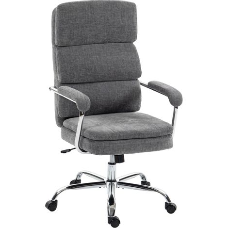 Chaise de bureau ergonomique grise, pivotante 360°, hauteur réglable, dossier segmenté, accoudoirs rembourrés et roulettes PU, pour home office  CHICFURN (1/5)