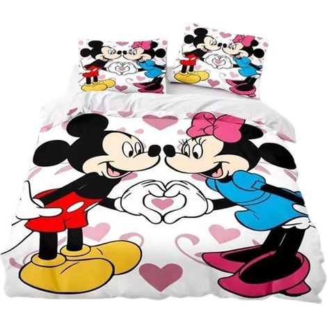Parure de lit brodée Mickey et Minnie, microfibre, tailles variées 203 x 229 cm (1/5)