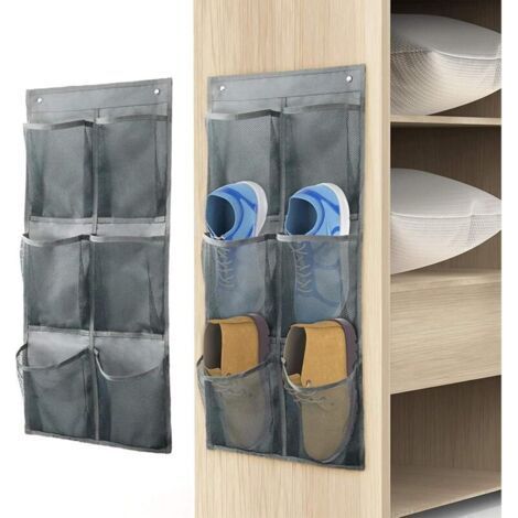 3 Pack Shoe Storage Organizers with Hooks, Foldable Fabric Shoe Organizer for Closet and Narrow Door, Shoe Organizer, Gray (1/5)