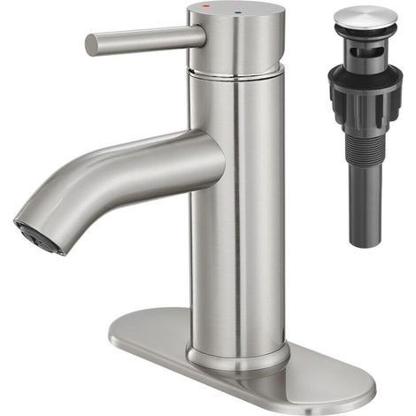 Robinet de salle de bain, robinet mitigeur pour lavabo avec bonde à ressort, adapté aux lavabos encastrés, avec socle.