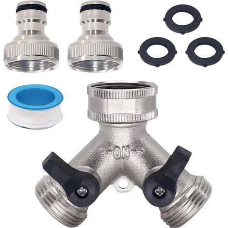 Longziming - Raccord en Y pour robinet - Distributeur d'eau à 2 voies - Adaptateur de robinet - Raccord en Y pour tuyau d'arrosage - Connexion - Lave-linge - Lave-vaisselle - Tuyau d'arrosage - Access (1/5)