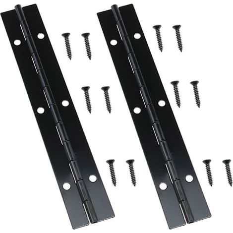 Schwarze Klavierbänder aus Schmiedeeisen, mit Schrauben, durchgehende Edelstahlbänder, geeignet für Schranktüren, Fenster und Boote, 2er-Packung. (1/5)