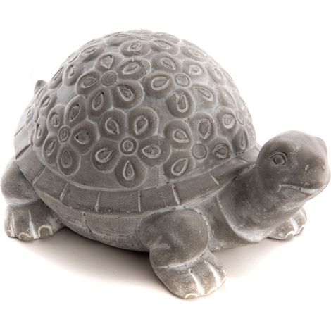 Statue tortue en pierre reconstituée – 27,5 cm longueur – Décoration intérieure et extérieure – Motifs floraux élégants – Amadeus