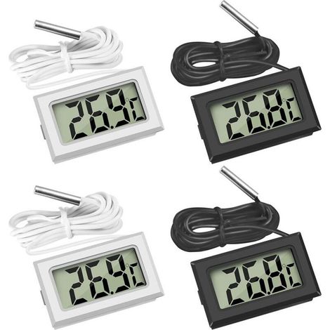 4 Pcs Thermomètre Réfrigérateur,Thermomètre LCD Numérique avec Sonde Étanche pour Réfrigérateur Congélateur Aquarium (Lot de 2 Noir et 2 Blanc) (1/4)