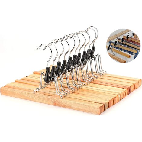 Cintre En Bois Avec Pinces - Pour Pantalons Jupes Et Extensions Capillaires - 30 X 16 Cm - Lot De 1 (1/5)