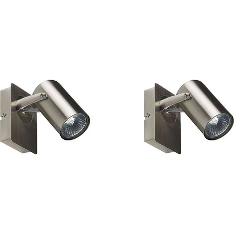Set of 2 Spotlight Lamps KLIP Adjustable Metal Silver (1/5)