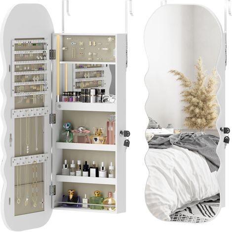 Miroir de bijouterie LED blanc, fixation murale ou porte avec serrure, miroir lumineux design (1/5)