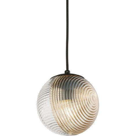 Suspension en verre soufflé strié Bella 2 - Orange (1/2)