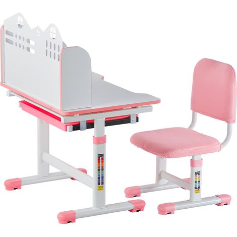 Mophorn Schreibtisch- und Stuhlset für Kinder, höhenverstellbarer Schreibtisch mit Bücherregal und Schublade, Kinder-Arbeitstisch für Schlafzimmer und Arbeitszimmer, Rosa (1/5)