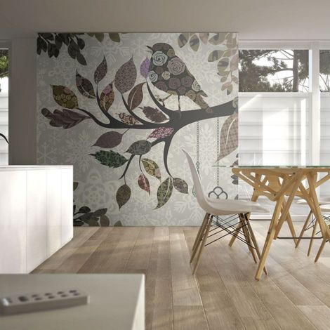 Papier Peint "Oiseau sur Branche Patchwork" 154 x 200 cm (1/2)
