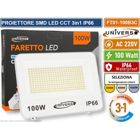 UNIVERSO FT01-100B3C FARO PROIETTORE SMD LED ULTRA SLIM 100W CCT SWITCH TEMPERATURA COLORE SELEZIONABILE IP66 (1/3)