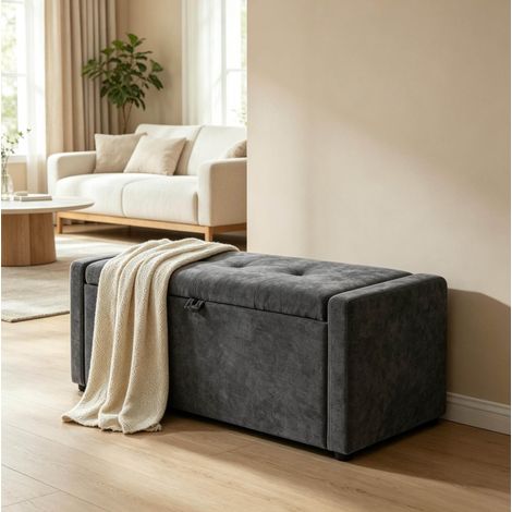 Sitzbank mit Stauraum 122/48/44 cm in Dunkelgrau, gepolstert (1/5)