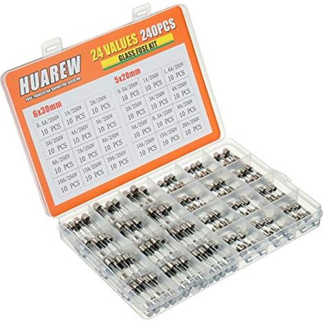 24 Valeurs 240 Pièces Fusible En Verre à Fondre Rapide 250 V Tension 5x20 Mm 0,5 1 1,6 2 3 4 5 6,3 8 10 15 20 A 6x30 Mm 0,5 1 2 3 4 5 6 7 8 10 15 20 A Ampères Kit De Classification (1/4)