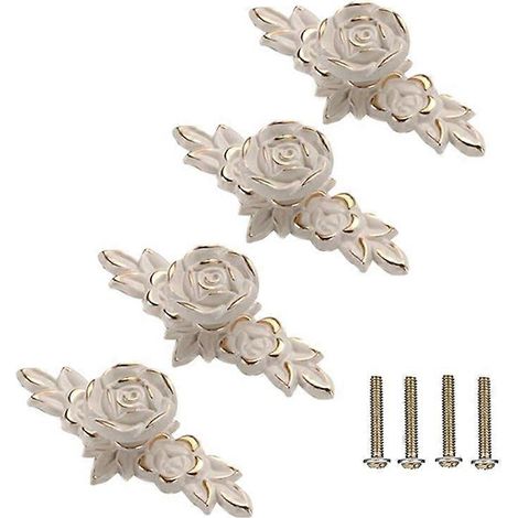 Lot de 4 boutons de meuble Euro Roses avec plaque arrière (1/5)