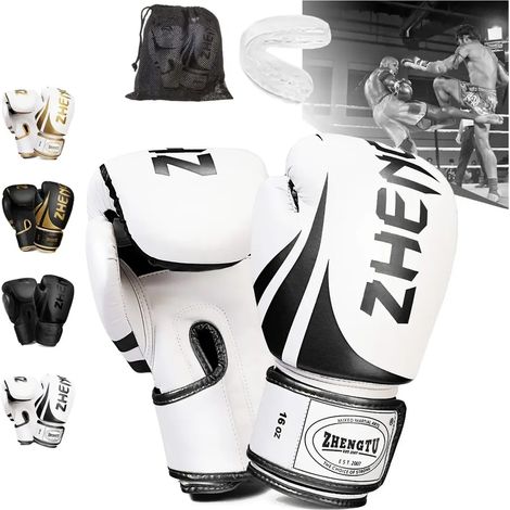 Boxing Gloves for Kickboxing, Velcro strap, 10 - 12 Oz,White 12oz