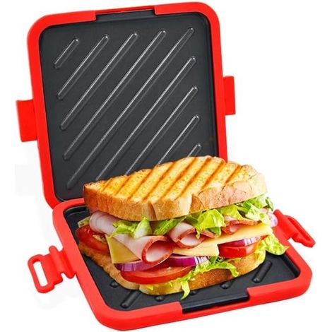 Appareil à croque-monsieur pour micro-ondes avec technologie Heatwave pour des résultats croustillants, revêtement antiadhésif, compatible lave-vaisselle, rouge (1/5)