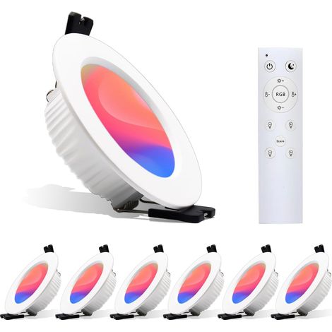 Spot LED encastrable Set de 4 avec télécommande Dimmable RGBW 7W AC85-265 APP,Contrôleur IR Plafonnier encastrable Economie d'énergie Sécurité Plafonnier pour cuisine, couloir, chambre, salon