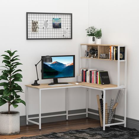 Escritorio en Forma de L Multifuncional Mesa para Oficina o Estudio con Estantes Altos Espacio Amplio Moderno y Minimalista 140x125x149 cm Color Madera (1/5)