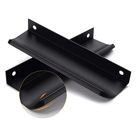 Juego de 2 tiradores para armario de cocina en aleación de aluminio negro, distancia entre agujeros: 160 mm, con tornillos (1/5)