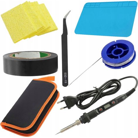 Soldador Rosfix 80W OC80W + Tapete 20x30 + Esponja + Estaño 0.8x10 + Pinzas dobladas + Cinta aislante negra + Estuche