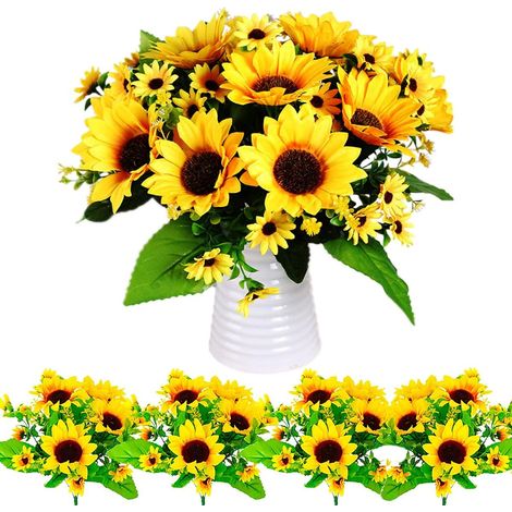 Bouquet de fleurs artificielles 4 pièces, tournesols en soie artificielle avec tiges, plantes en plastique pour la maison, l'hôtel, bricolage, bureau, fête de mariage, décoration de jardin (1/5)