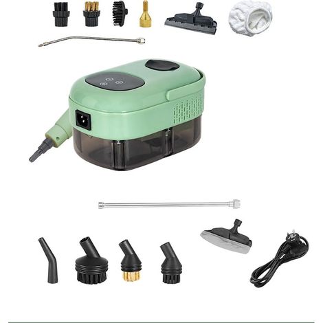 Nettoyeur vapeur, 2500 W, 1,1 L, 3 bars, avec 3 brosses, chauffe en 10 secondes, 6 réglages de vapeur, 12 accessoires inclus, vert (1/5)